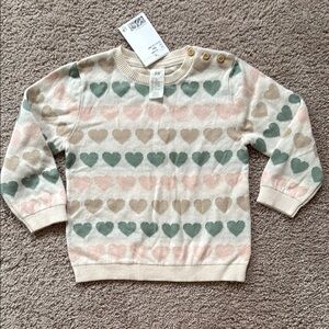 H&M Toddler Girls 18 months Heart Pattern Sweater - Pink, Green, Tan
